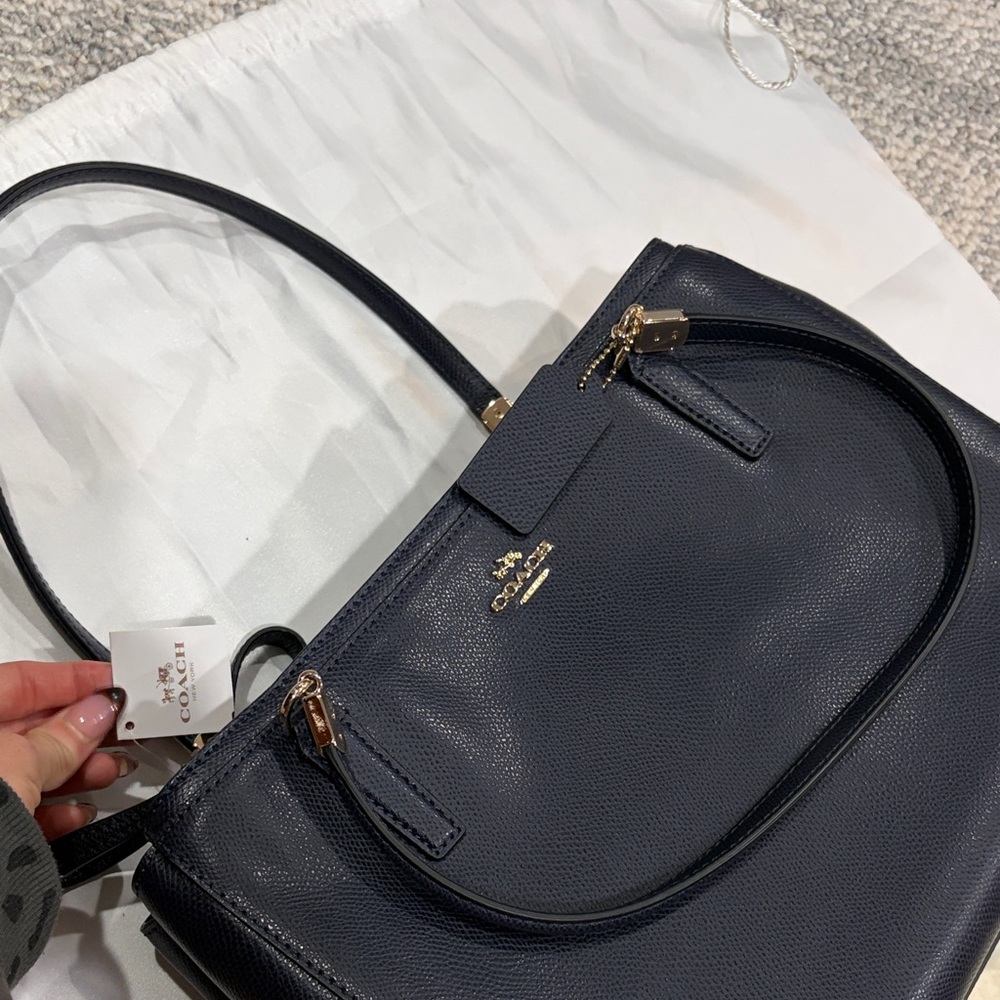 Coach Pebbled Leather Satchel in Navy Blue with Gold Hardware
